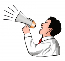 man with a megaphone promoting small business